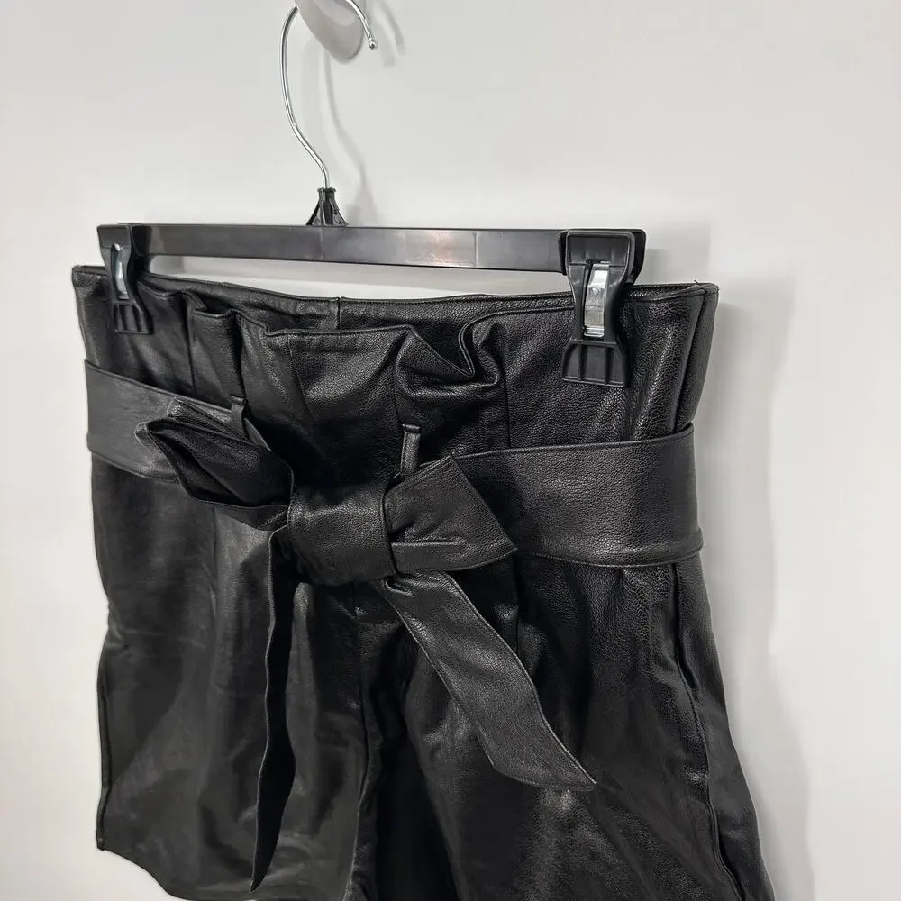 COMMANDO NWT Black Faux Leather Paperbag Shorts in Black // Small